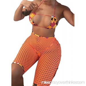 MOMTUESDAYS2 3 Pcs Women Sexy Bikinis Sets Bathing Suit Mesh Fish Net Pants Swimwear Swimsuit Orange B07DVJZWPQ